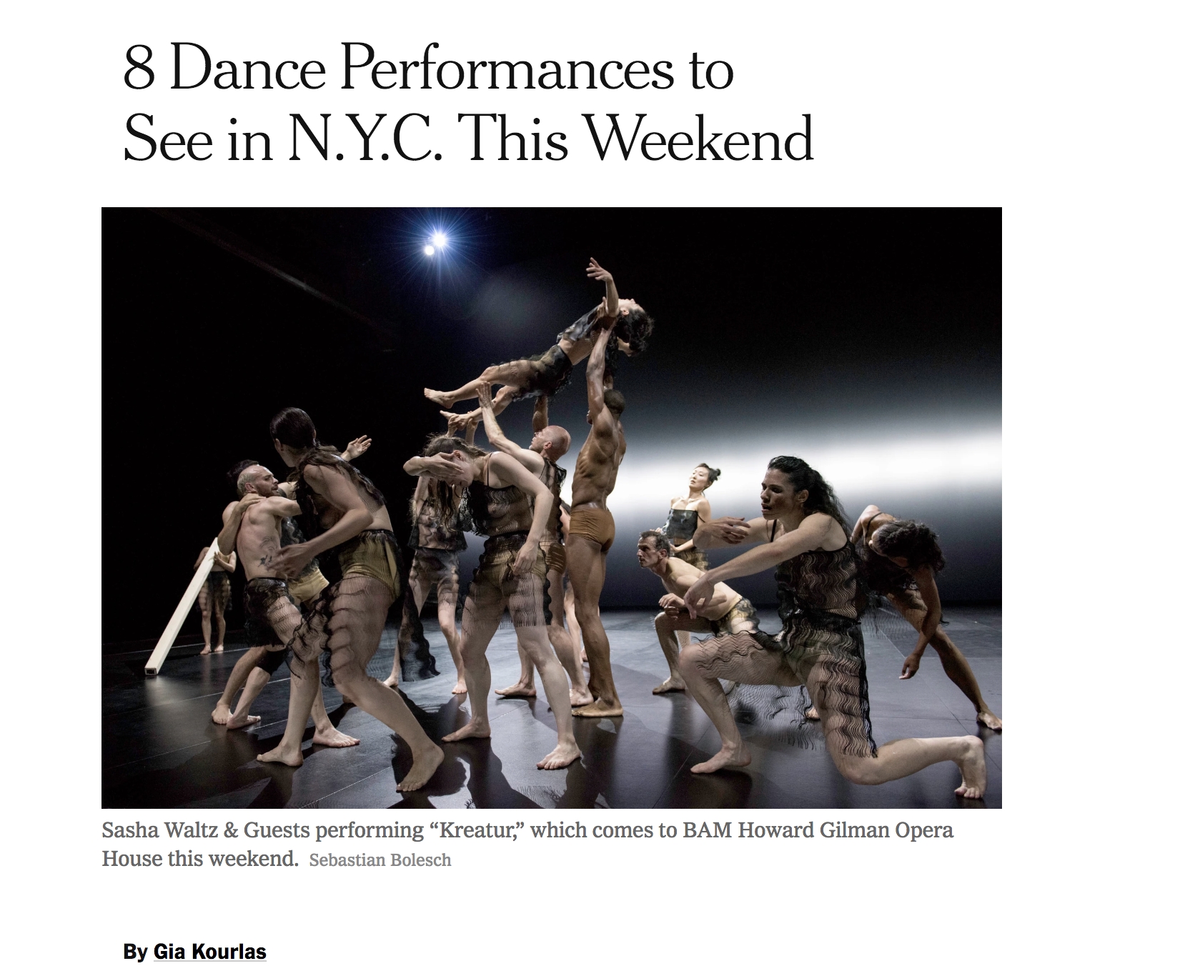 Photo of the New York Times article "8 Dance Performances to See in NYC this Weekend"